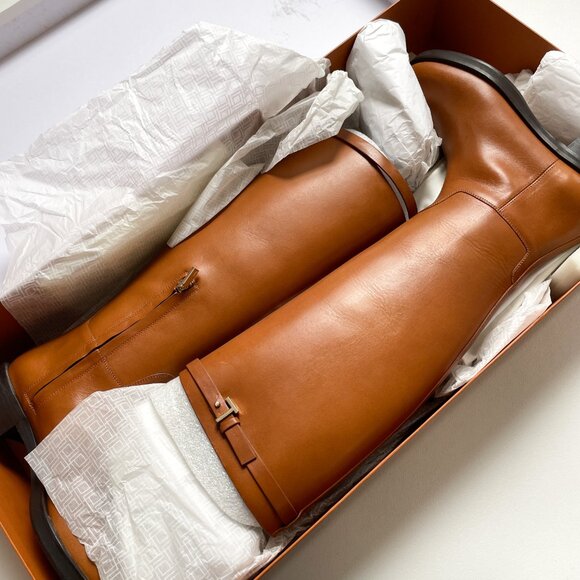 Lafayette 148 Wren Riding Boot in Vachetta Leather Copper EU 37.5 US 7.5 NEW - Picture 3 of 14